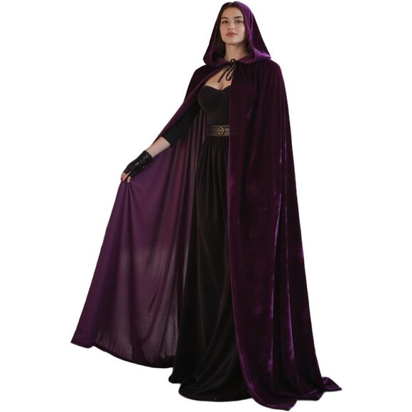 Dresses & Skirts - Women Purple Witch Imported Velvet Cloak Halloween Hooded Cape Medieval Costume